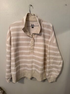 American Eagle Striped Button Neck Sherpa Lined Pullover [Size: M]